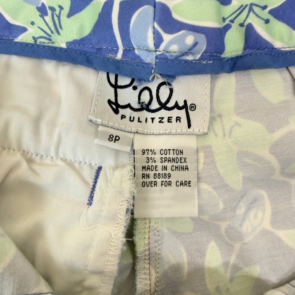 Lilly Pulitzer Floral Ladybug Crop Pants Womens 8P Blue Green Preppy Coastal - Picture 5 of 7